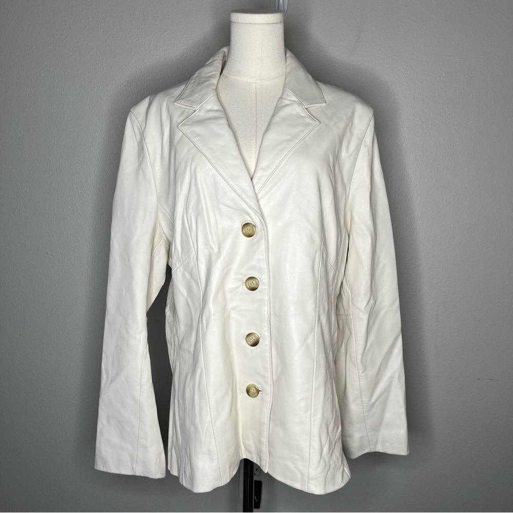 Vintage Wilson Leather White Button Front Collared Leather Jacket Classic - Picture 3 of 9